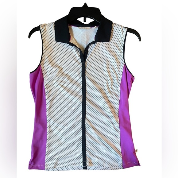 Lady Hagen Tops - Lady Hagen Athletic Tennis White Pink Black Striped Golf Polo Tank Top Small